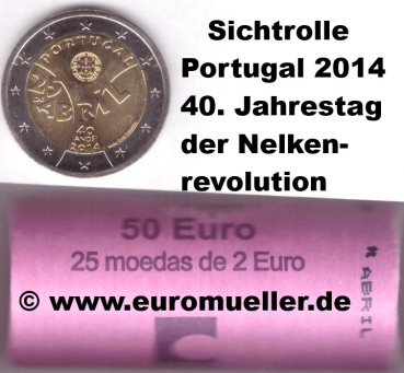 Rolle 2 Euro Sondermünze Portugal 2014 Nelkenrevolution